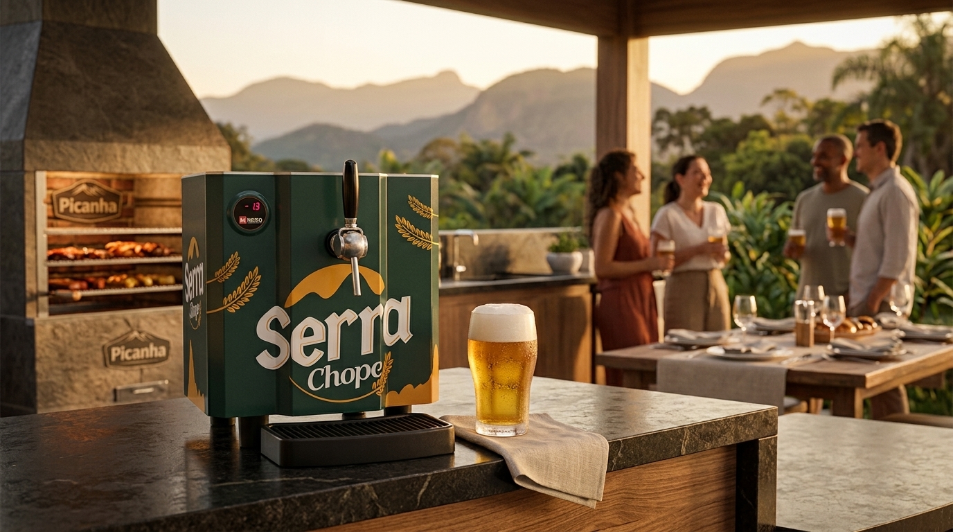 Chopeira Serra Chope em churrasco com montanhas ao fundo